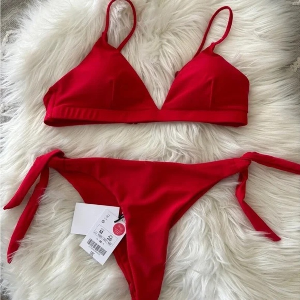 Vibrant Red Triangle Bikini Set with Tie Sides